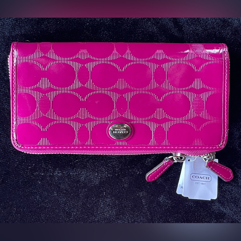 Coach Cranberry Patent Leather Embossed Logo Wallet